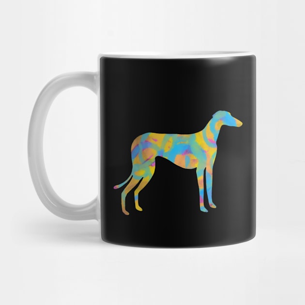 Yellow blue pink and green Greyhound dog by iulistration